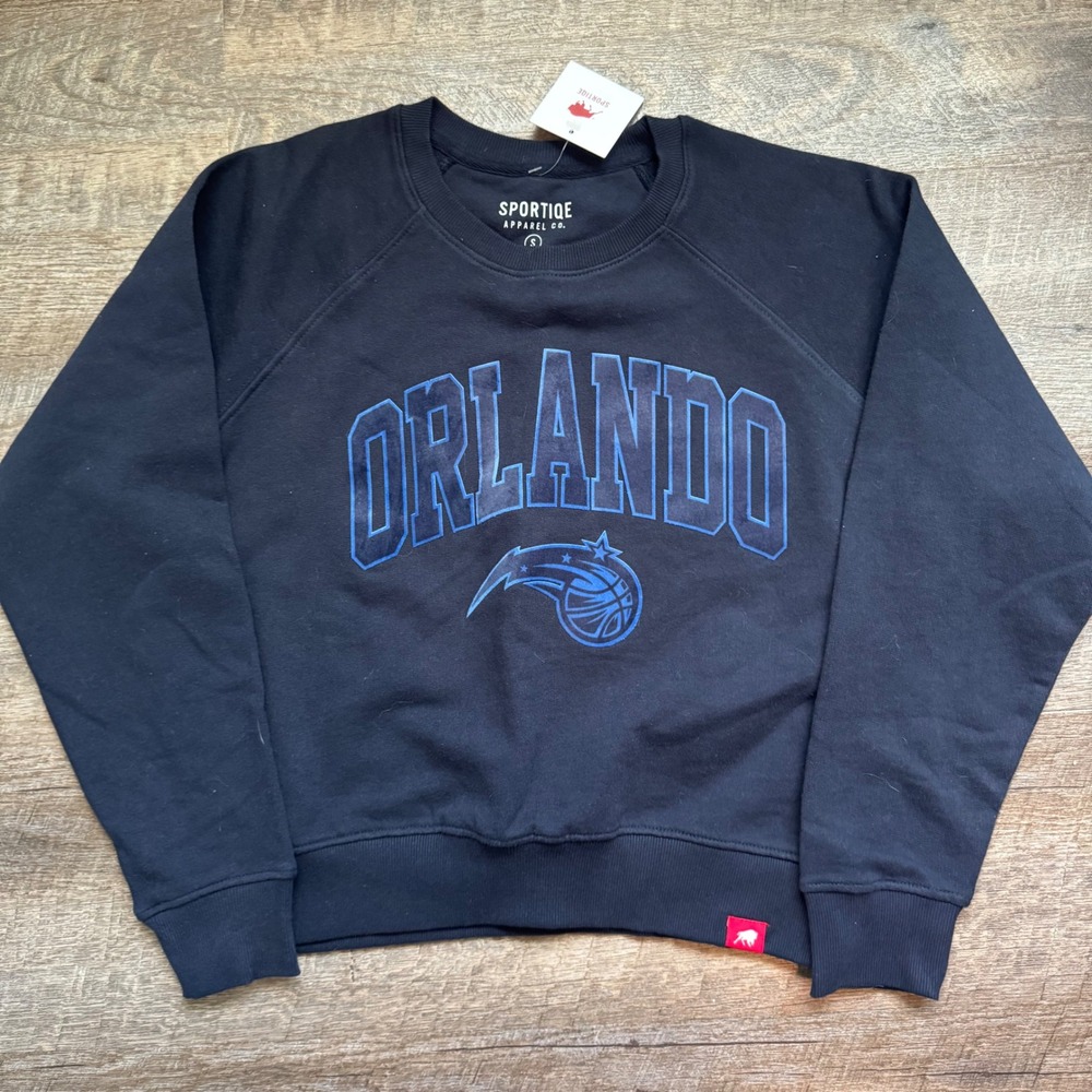 Orlando Magic Sportiqe Cozy Sweatshirt Small Black Blue Logo Raglan Crew NEW